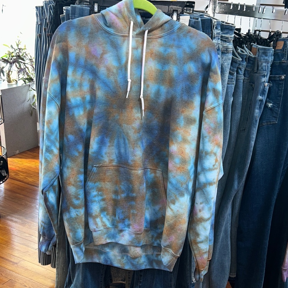 Unisex Gildan Blue and Brown Tie-Dye Hoodie